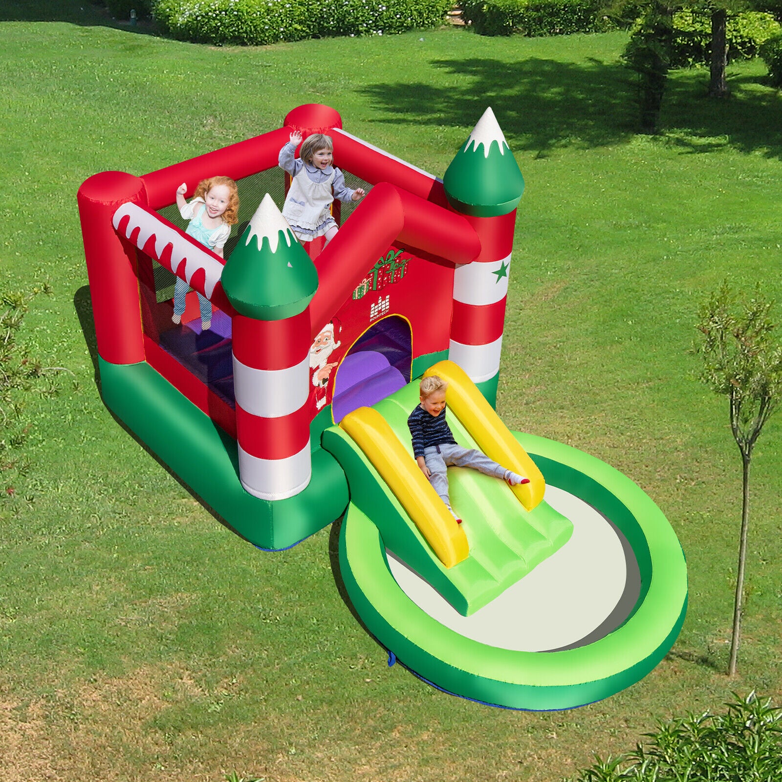 Kids Inflatable Bounce House Christmas Theme Jumping Castle W/Ball Pit & Blower